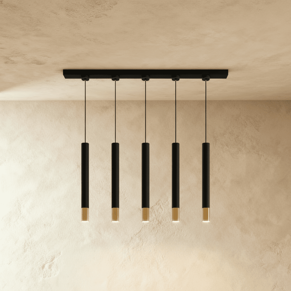 Lampada a sospensione cilindrica minimalista con accenti dorati per isole cucina