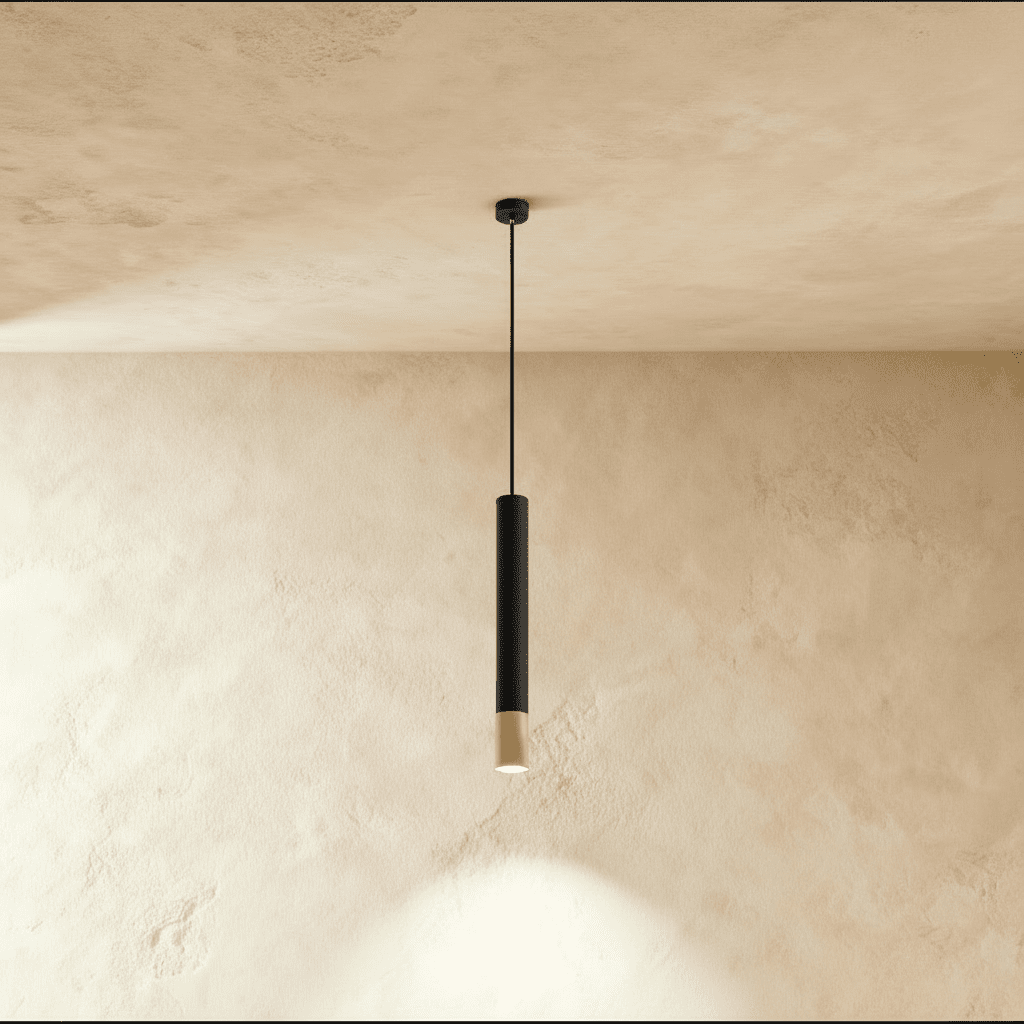 Lampada a sospensione cilindrica minimalista con accenti dorati per isole cucina