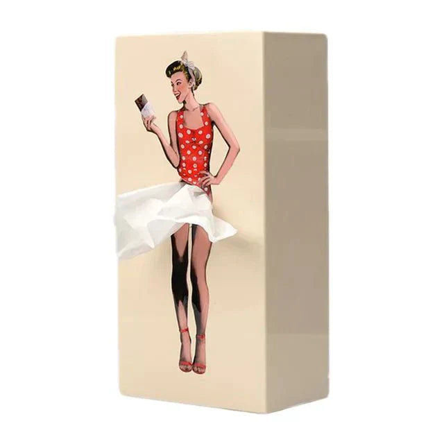 Tissue Box Cover in Wood with Retro Pin-Up Dress Design, Kevara Keepsake