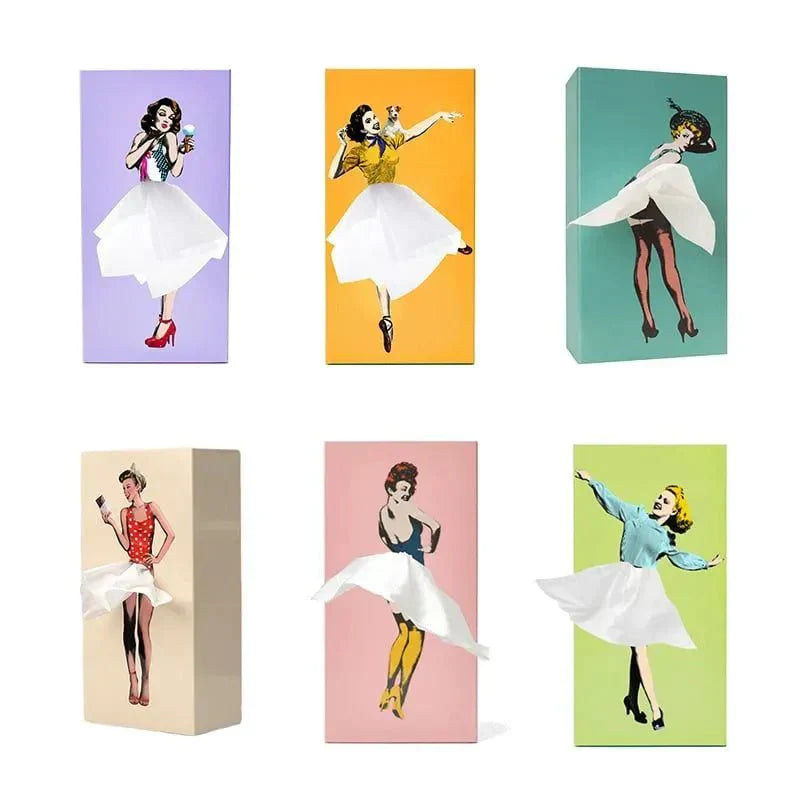 Tissue Box Cover in Wood with Retro Pin-Up Dress Design, Kevara Keepsake