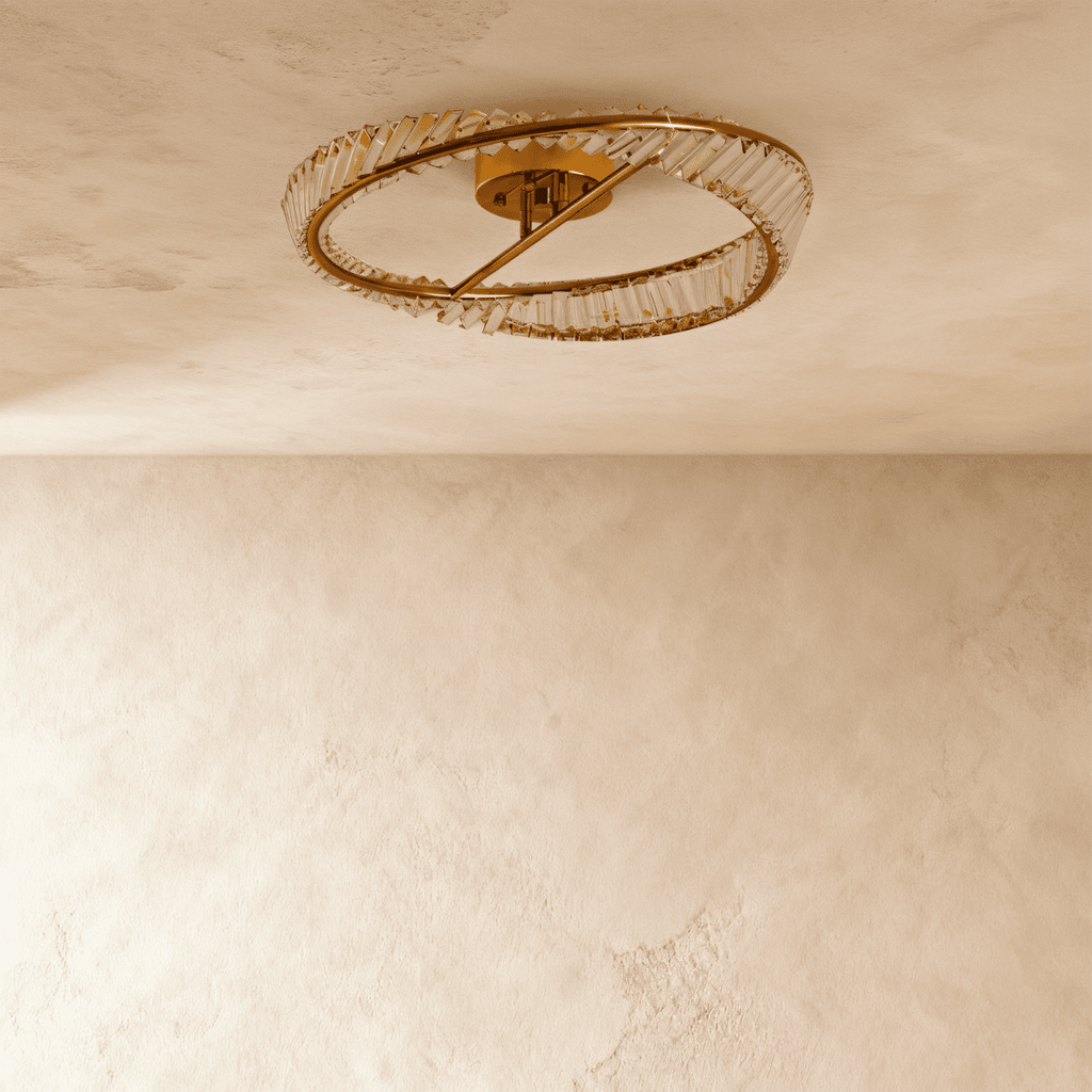 Prangende Krystallring Taklampe med Metallramme og LED-belysning