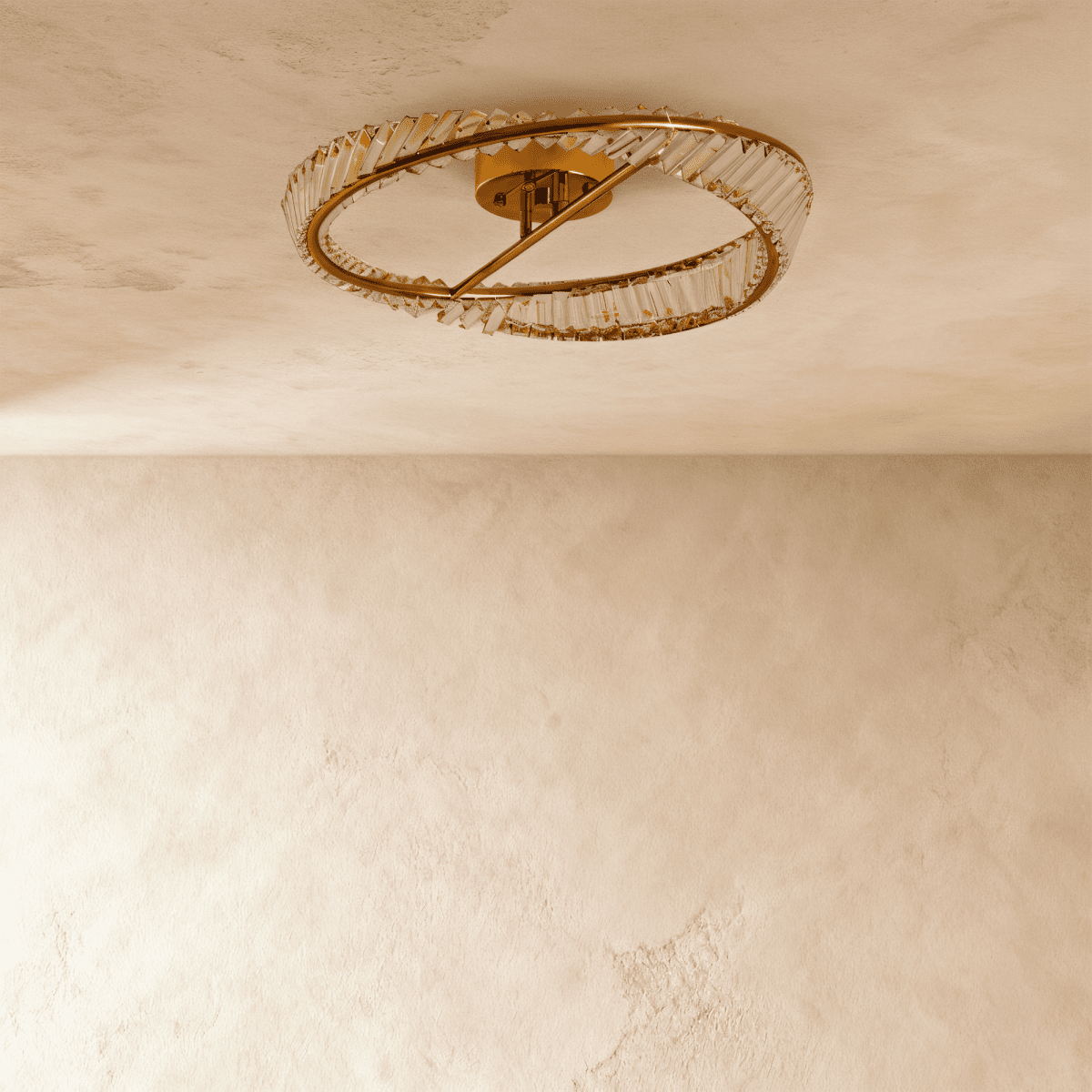 Prangende Krystallring Taklampe med Metallramme og LED-belysning