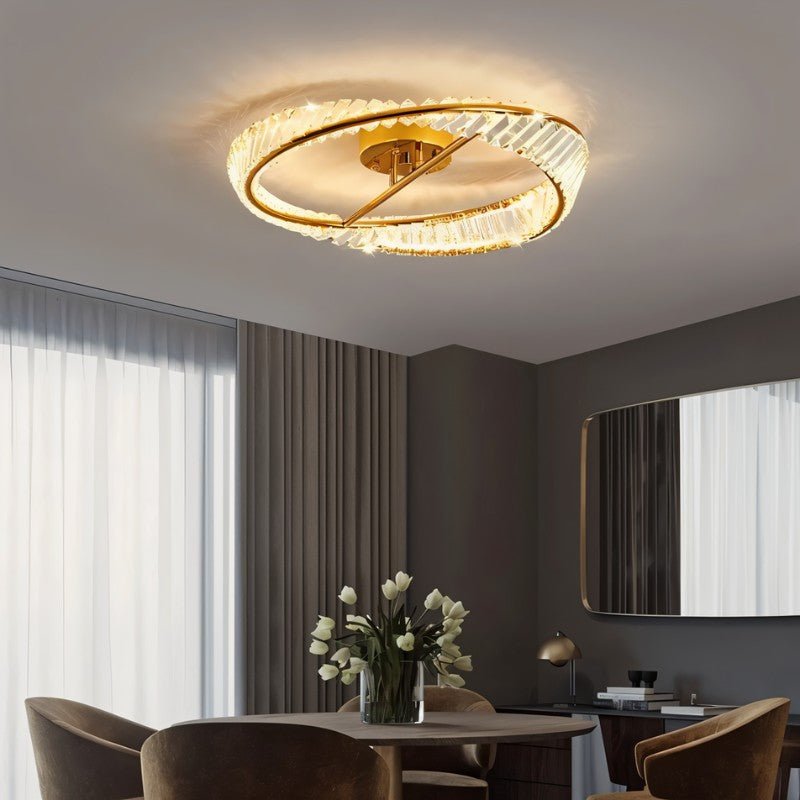 Prangende Krystallring Taklampe med Metallramme og LED-belysning