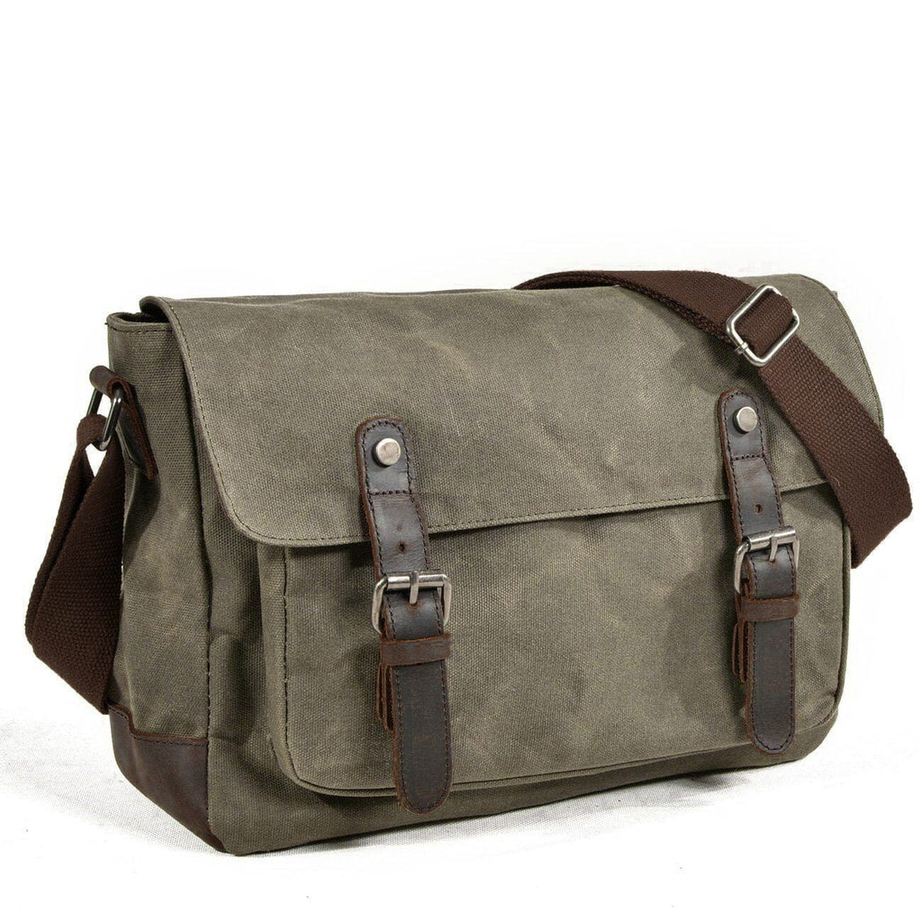 Waxed Canvas Crossbody Sling Bag With Leather Trim, Vintage Style