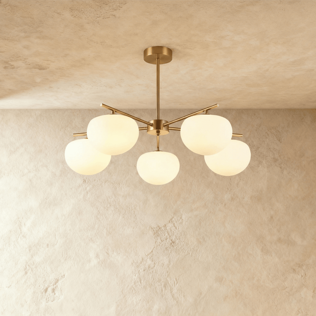 Aurora Gold Iron And Glass Pendant Light With Spherical Glass Shades For Living Rooms