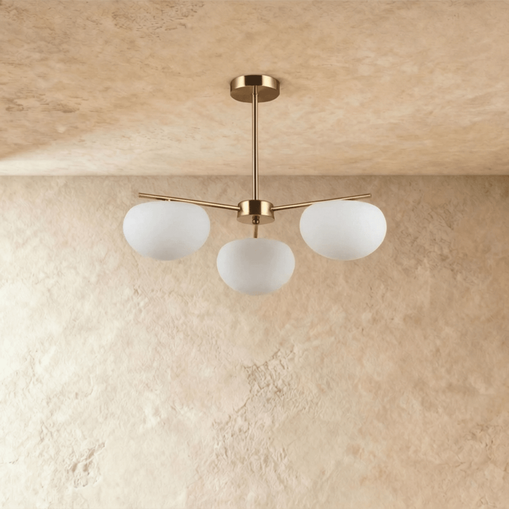 Aurora Gold Iron And Glass Pendant Light With Spherical Glass Shades For Living Rooms