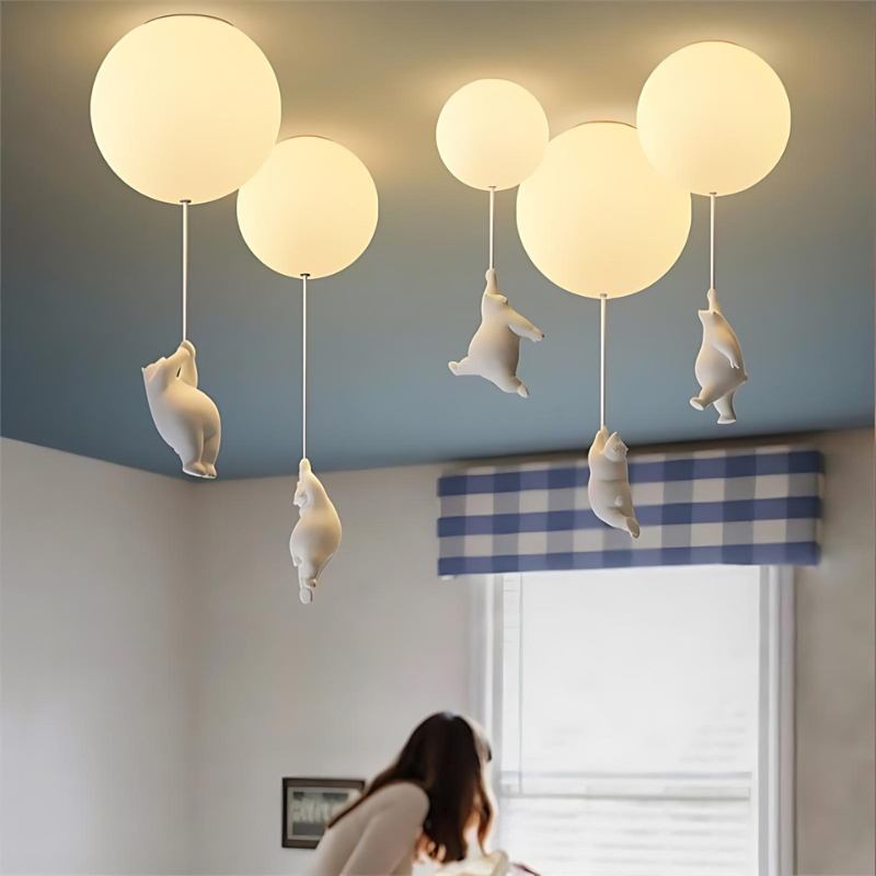 Bear Balloon Ceiling Light For Kids Room Cute Modern Night Lamp