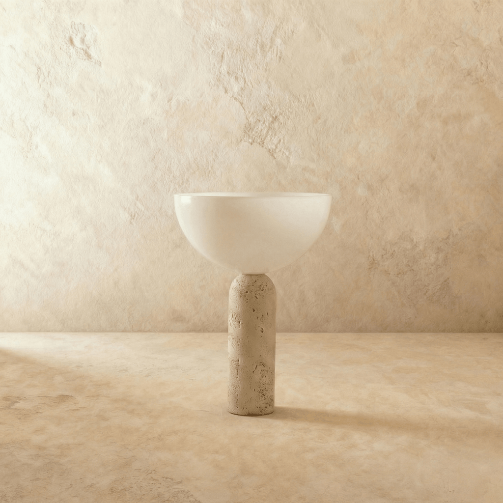 TerraGlow Travertine Glass LED Table Lamp for Minimalist Living Spaces