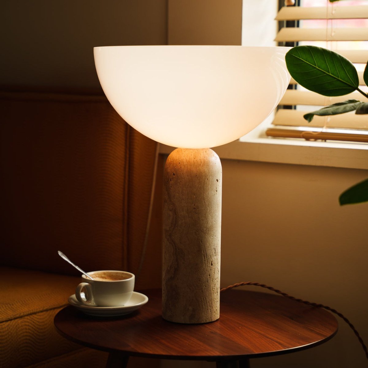 TerraGlow Travertine Glass LED Table Lamp for Minimalist Living Spaces
