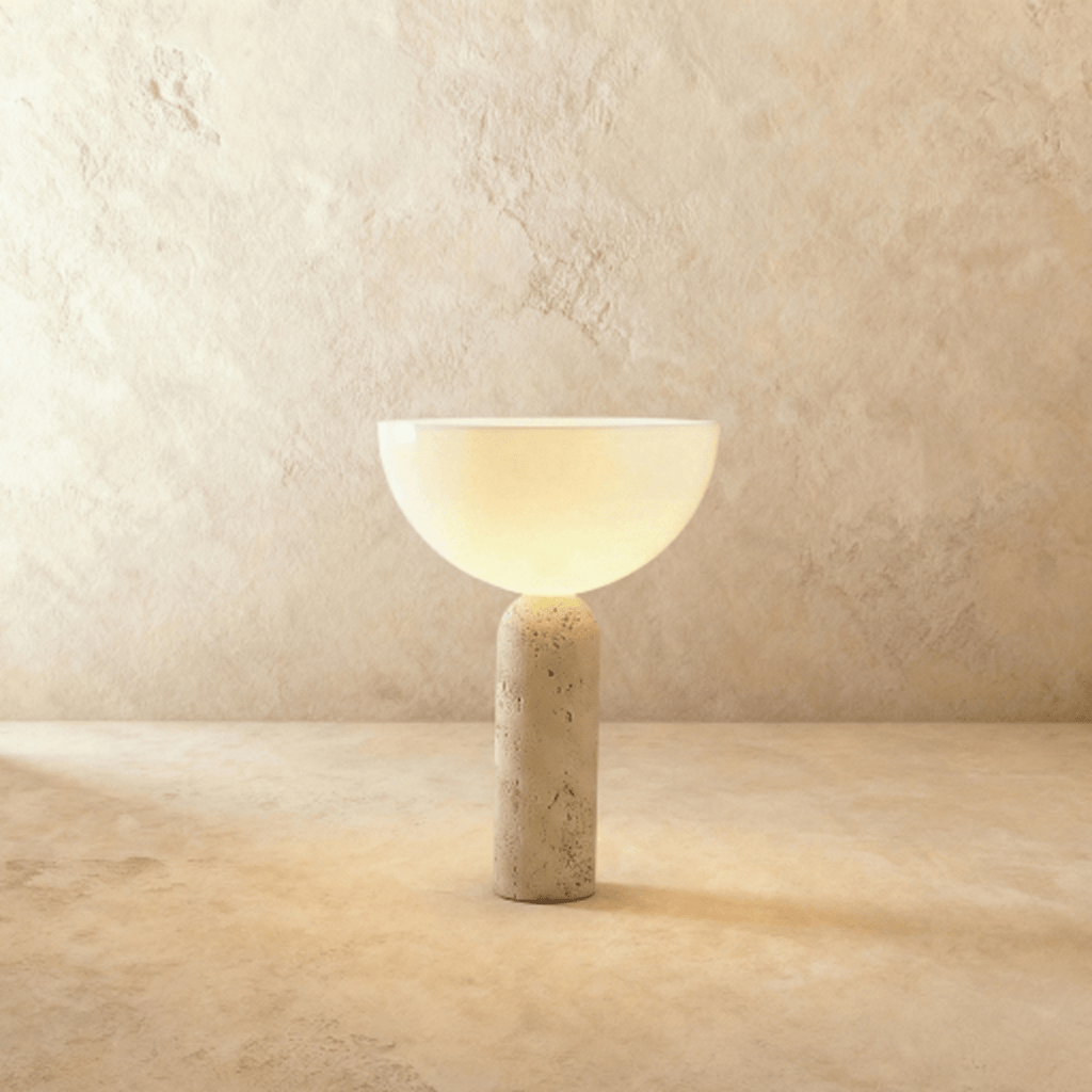 TerraGlow Travertine Glass LED Table Lamp for Minimalist Living Spaces
