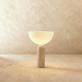 TerraGlow Travertine Glass LED Table Lamp for Minimalist Living Spaces