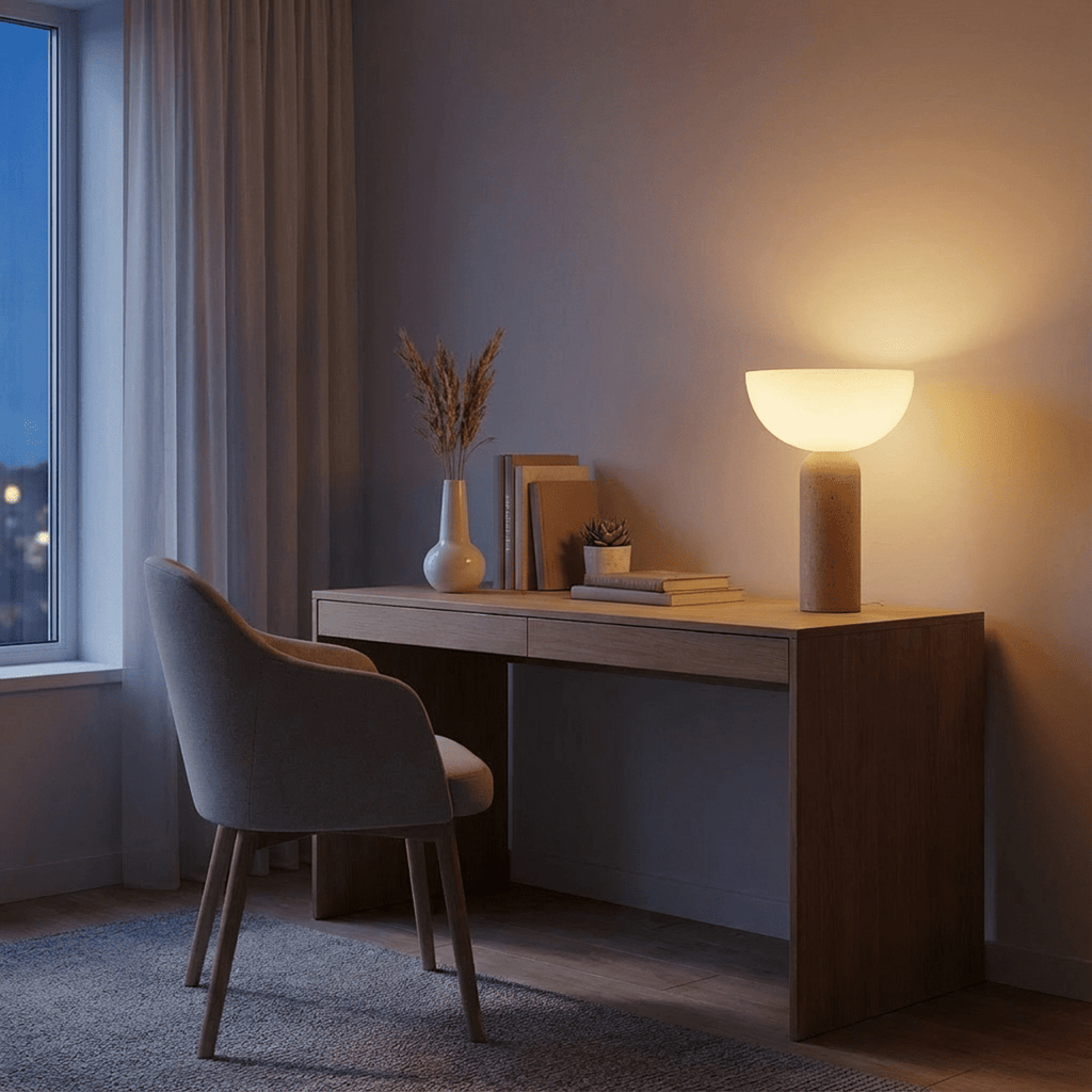 TerraGlow Travertine Glass LED Table Lamp for Minimalist Living Spaces