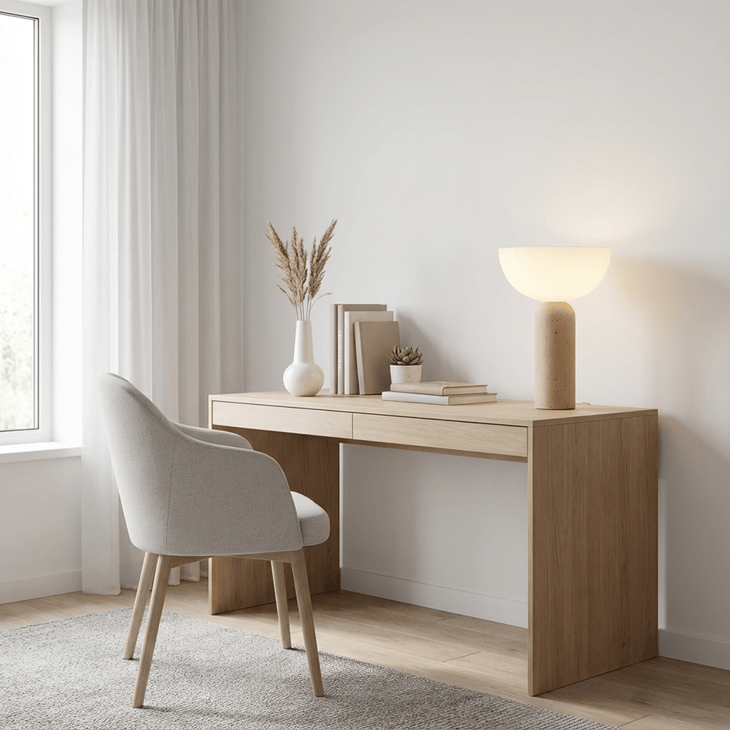 TerraGlow Travertine Glass LED Table Lamp for Minimalist Living Spaces