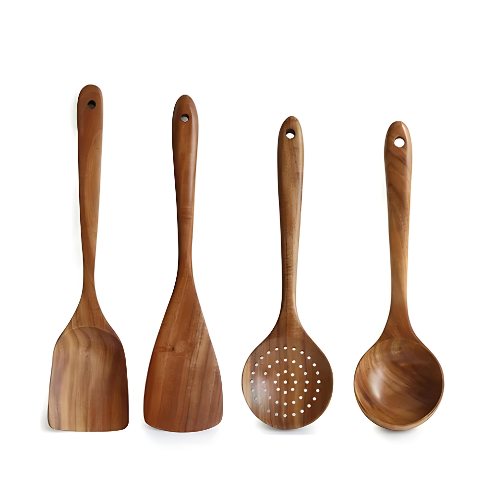 Ensemble d’ustensiles de cuisine en bois naturel ForestCraft pour cuisiniers amateurs
