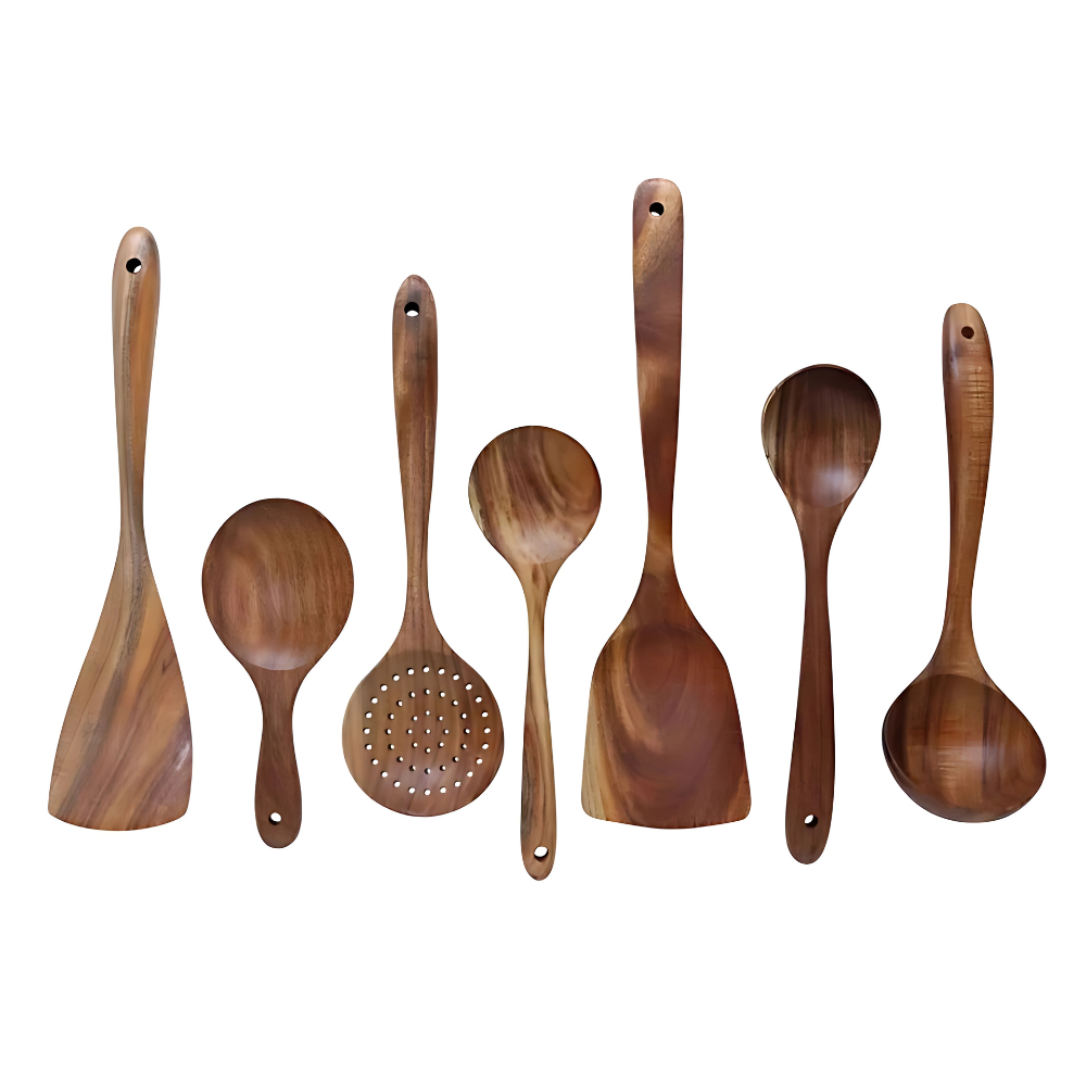 Ensemble d’ustensiles de cuisine en bois naturel ForestCraft pour cuisiniers amateurs