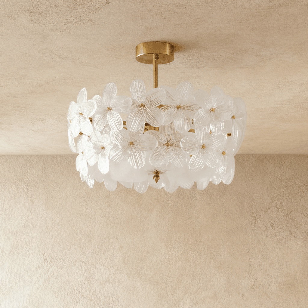 Copper Finish Blossom Glass Ceiling Light With Petal Shade