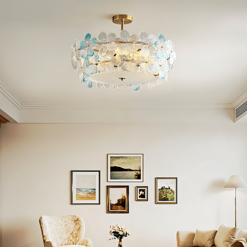 Copper Finish Blossom Glass Ceiling Light With Petal Shade