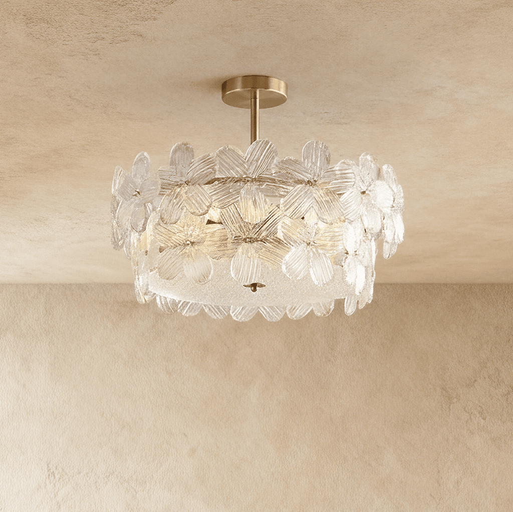 Copper Finish Blossom Glass Ceiling Light With Petal Shade