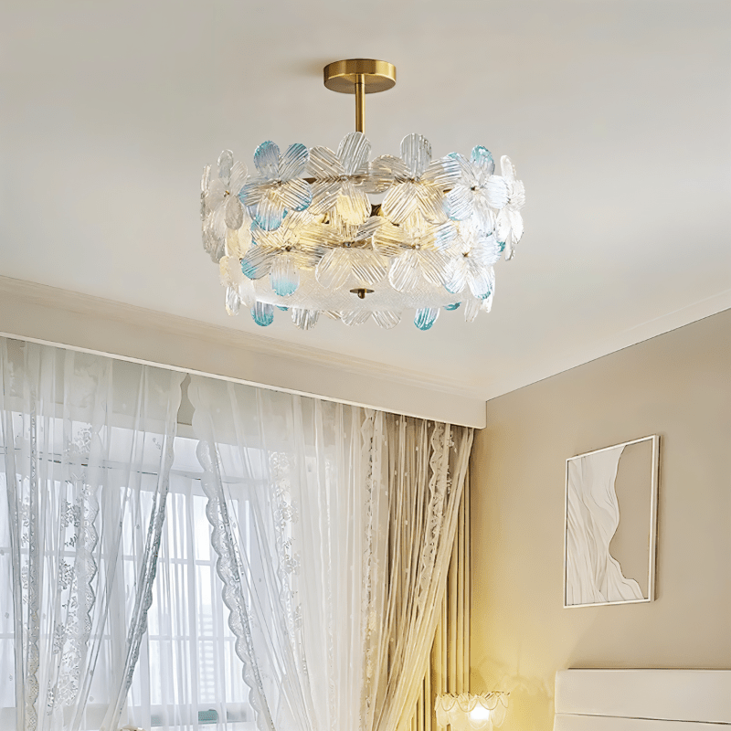 Copper Finish Blossom Glass Ceiling Light With Petal Shade