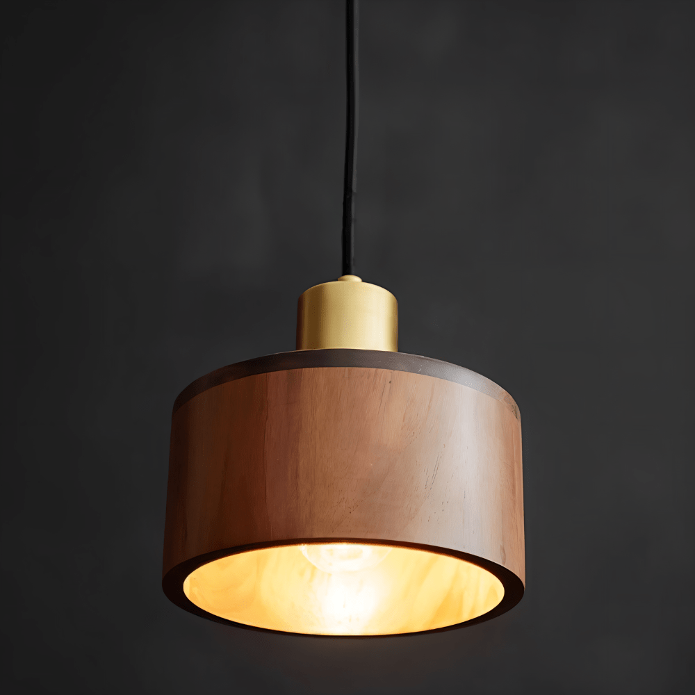 Copper Wood Duotone Cylinder Pendant Light With Brushed Finish