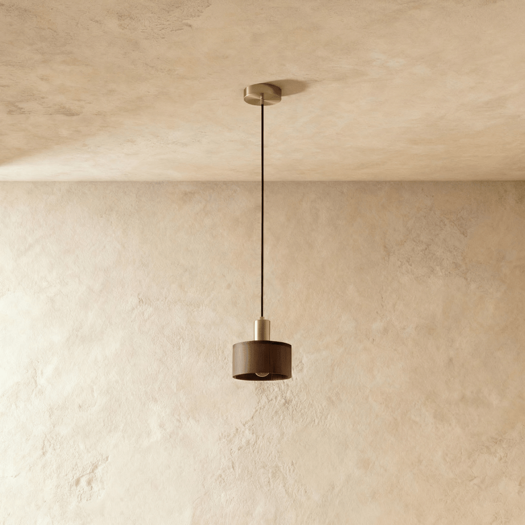 Copper Wood Duotone Cylinder Pendant Light With Brushed Finish
