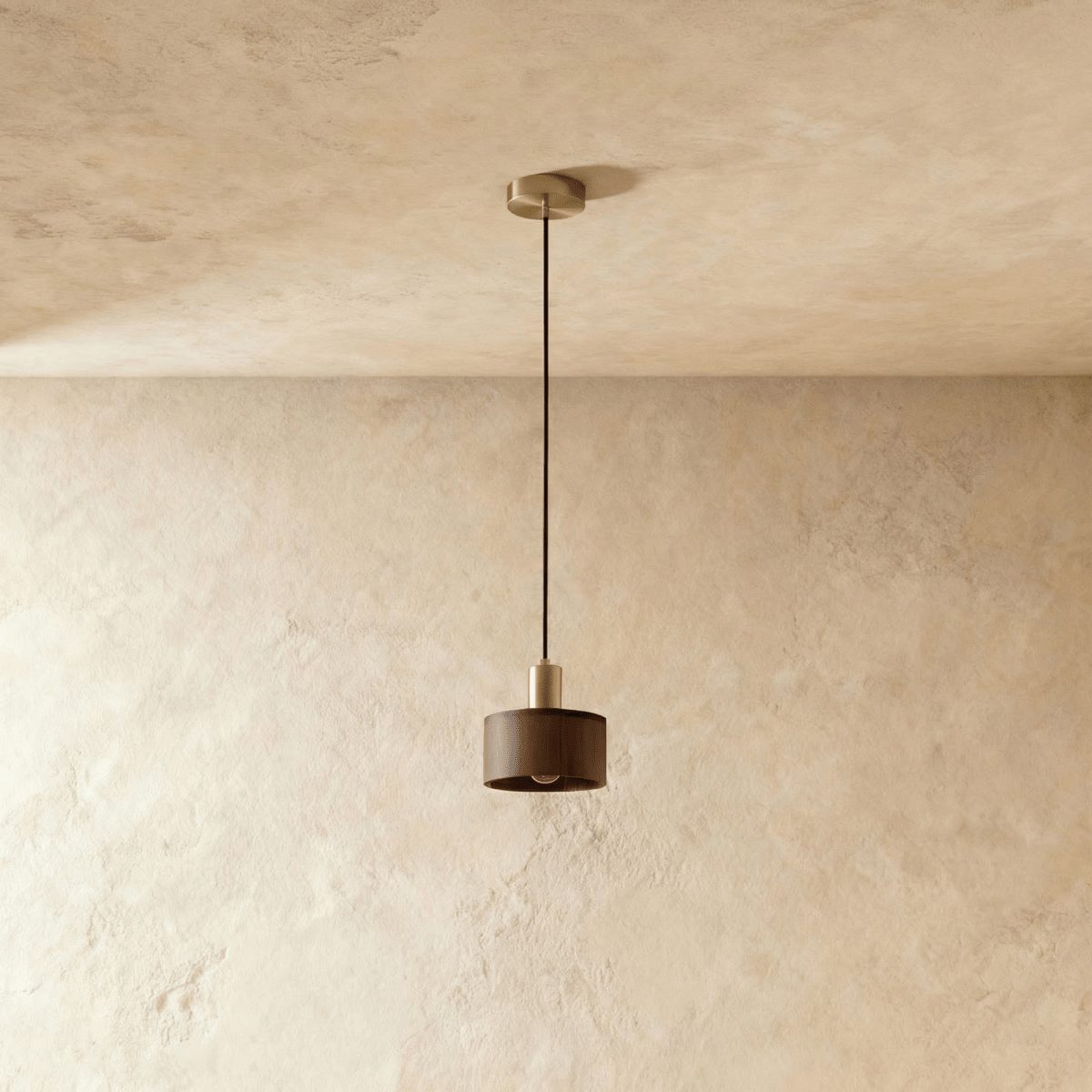 Copper Wood Duotone Cylinder Pendant Light With Brushed Finish