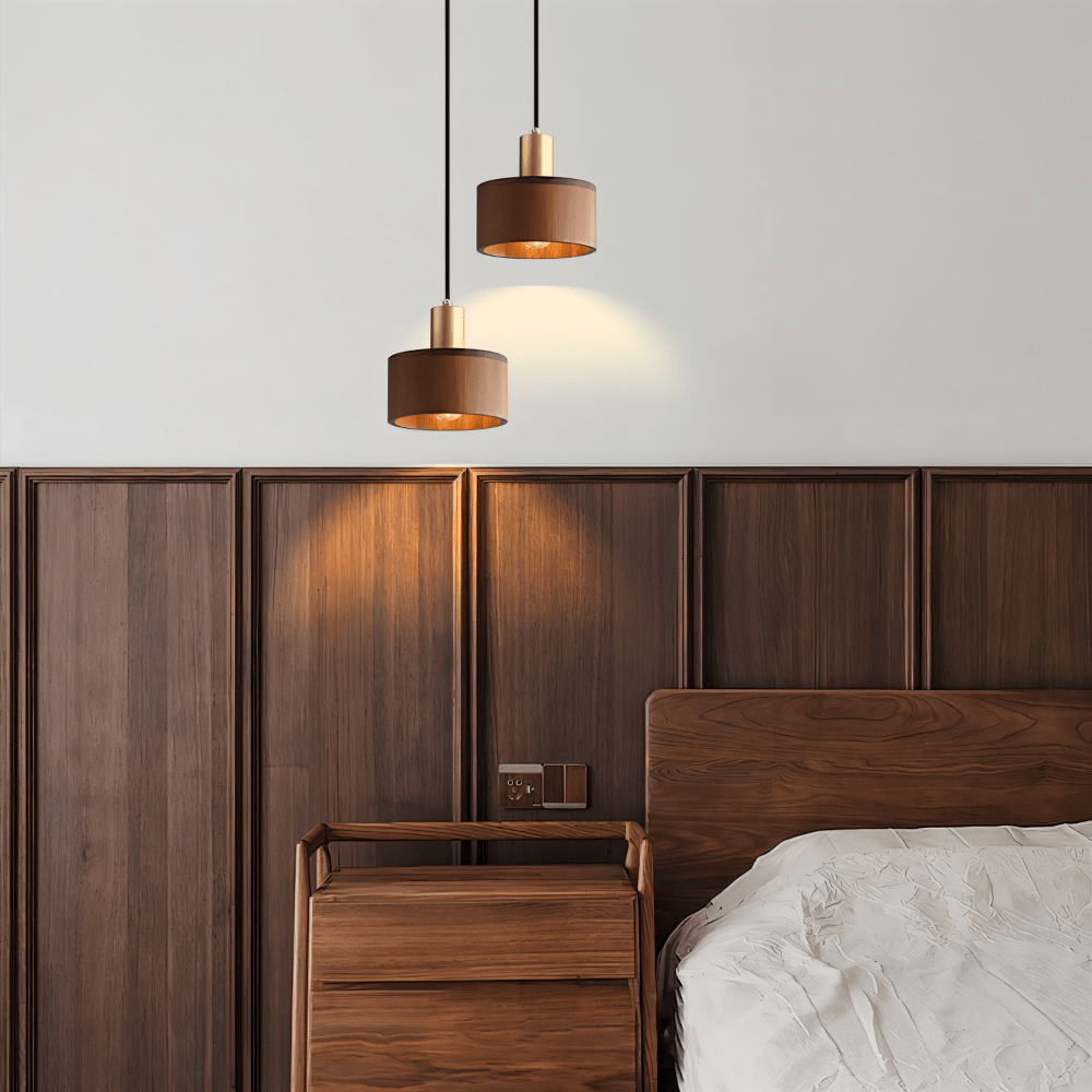 Copper Wood Duotone Cylinder Pendant Light With Brushed Finish