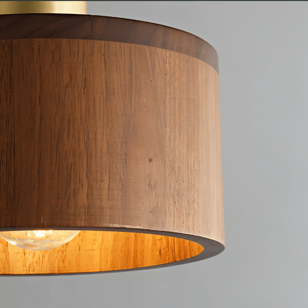 Copper Wood Duotone Cylinder Pendant Light With Brushed Finish