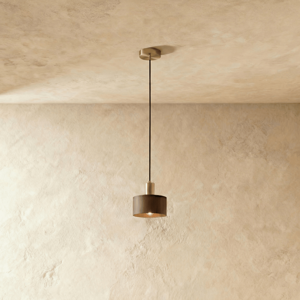 Copper Wood Duotone Cylinder Pendant Light With Brushed Finish