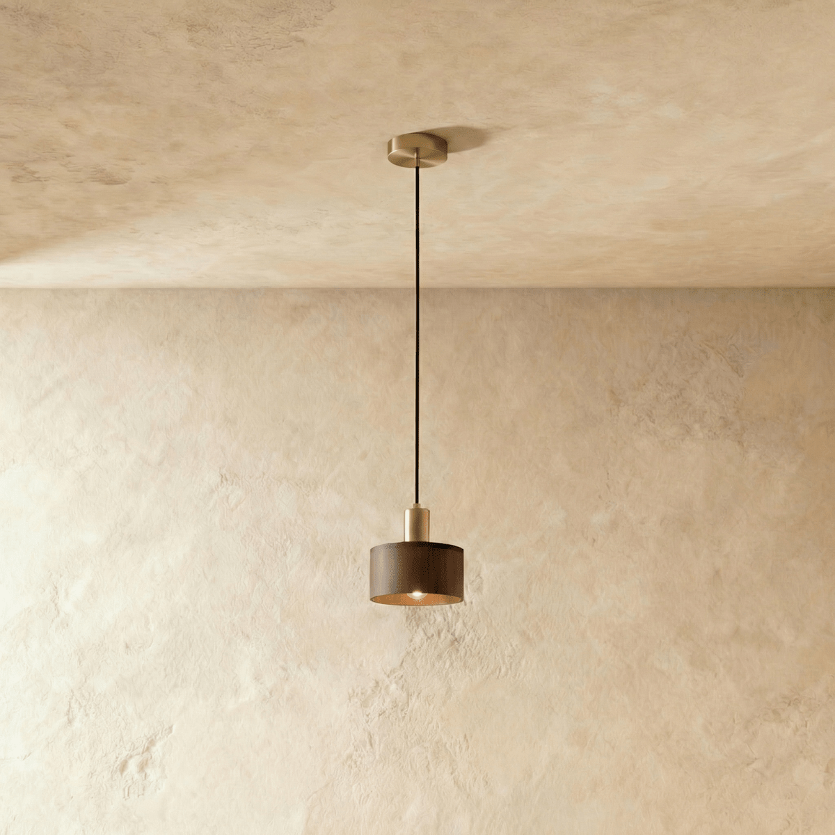 Copper Wood Duotone Cylinder Pendant Light With Brushed Finish