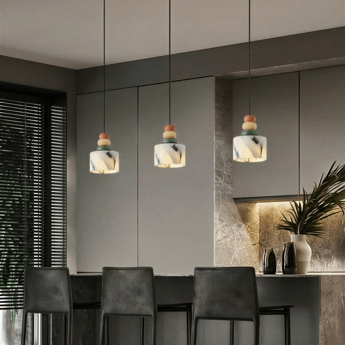 TerraLume Stone Vein Pendant Light With Warm Diffused Glow