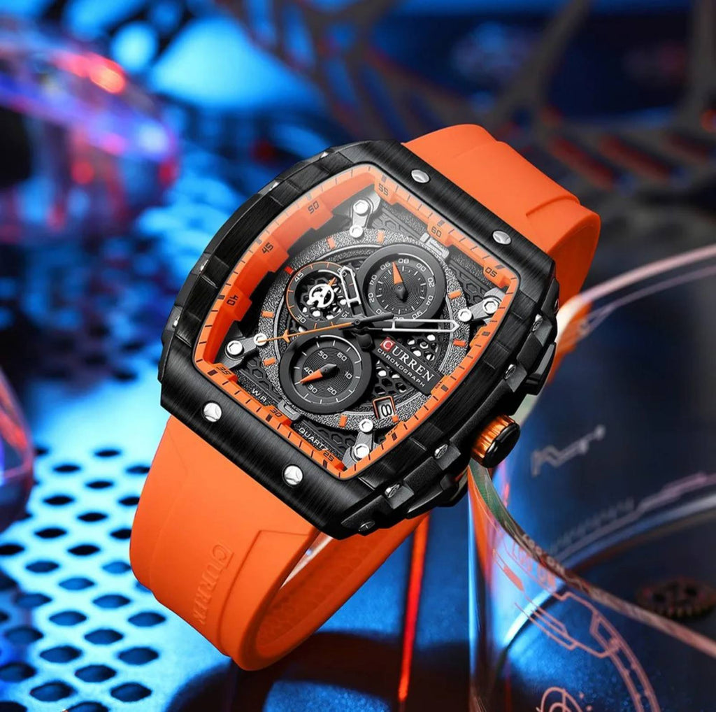 Relógio Cronógrafo Vareno, Data Automática, Bracelete de Silicone, 6 Cores