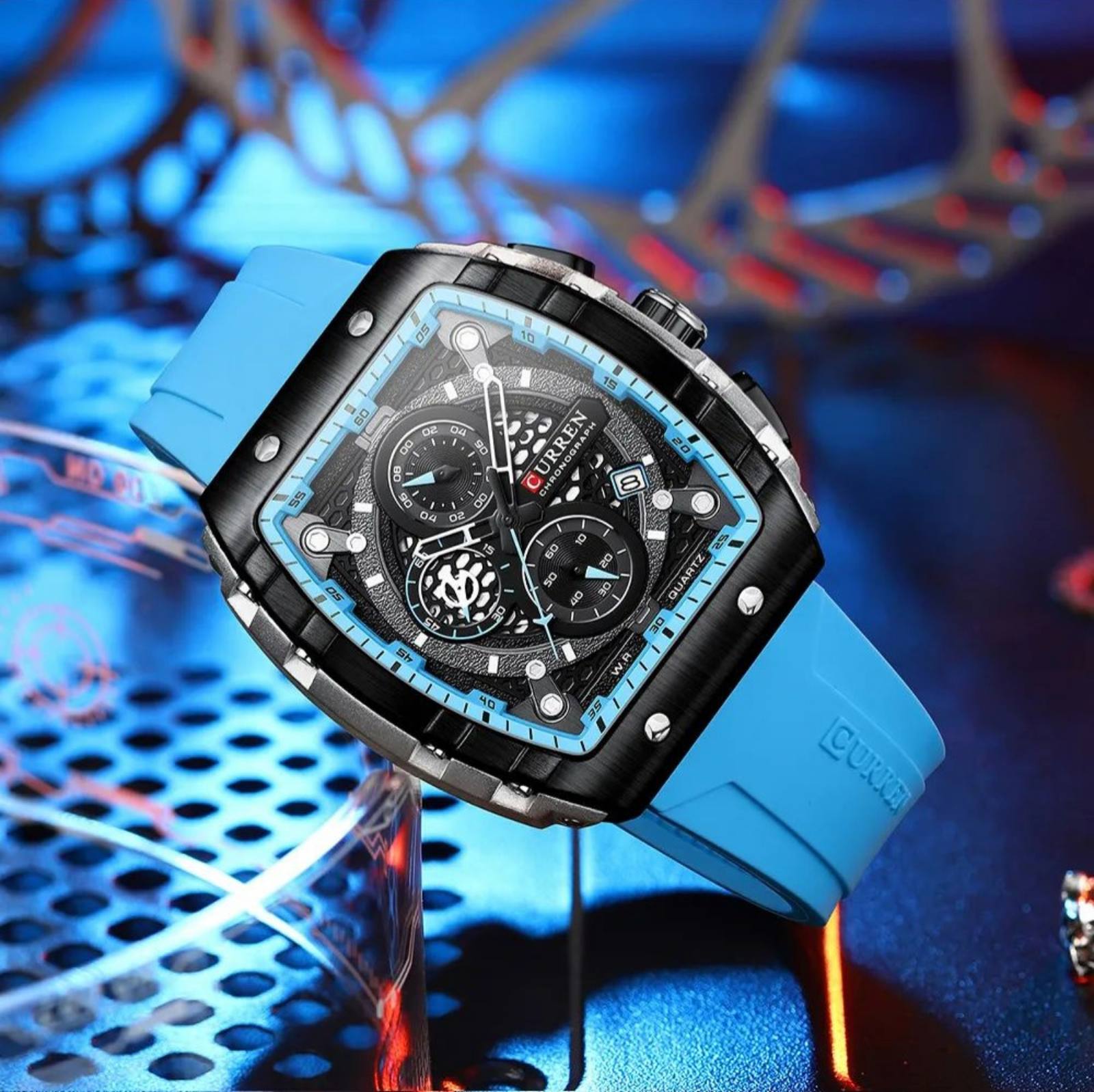 Relógio Cronógrafo Vareno, Data Automática, Bracelete de Silicone, 6 Cores
