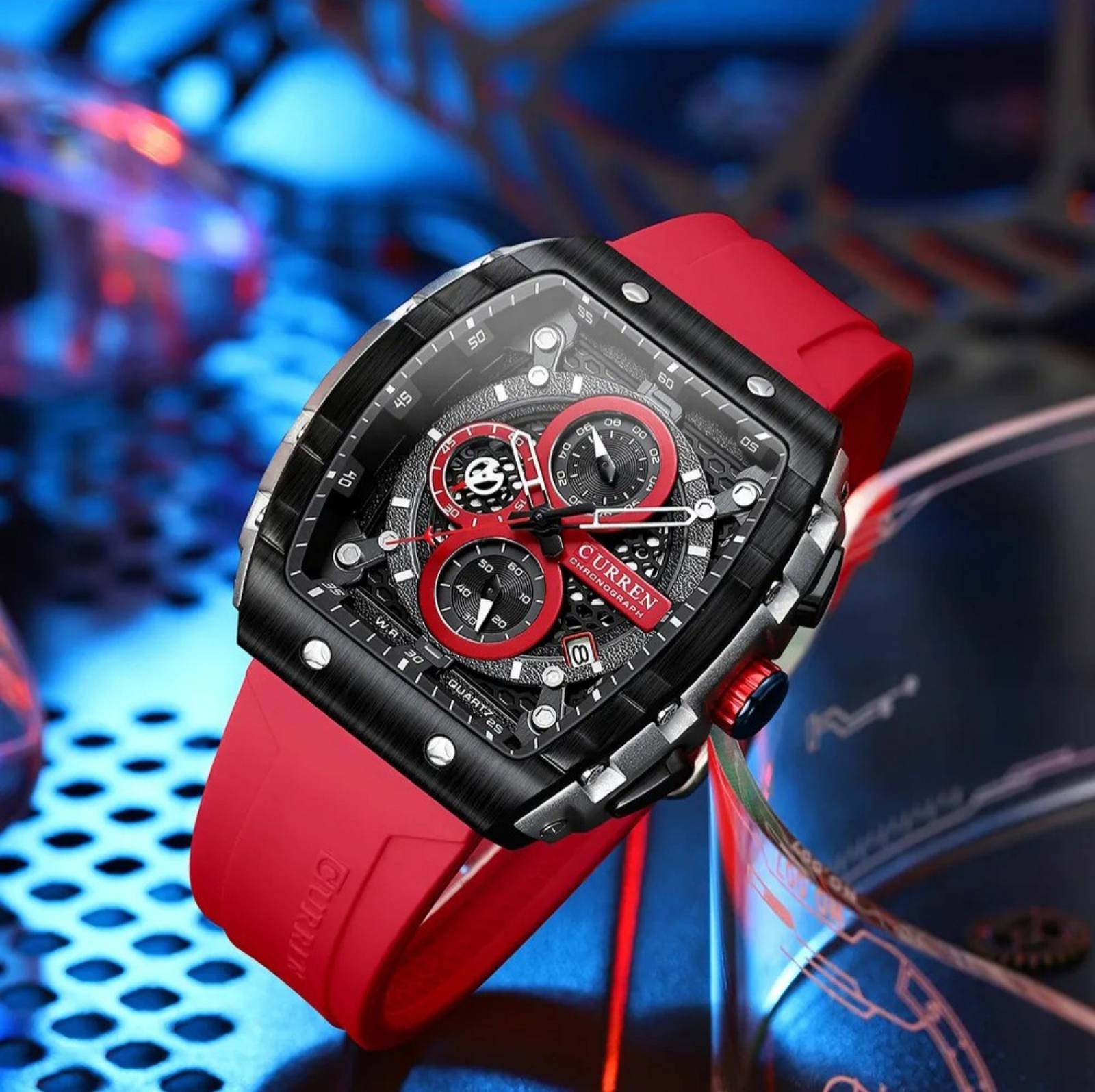 Relógio Cronógrafo Vareno, Data Automática, Bracelete de Silicone, 6 Cores