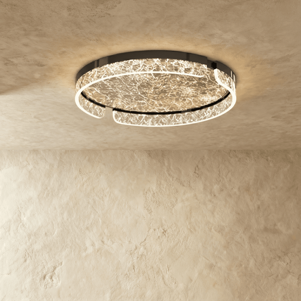 Aurora Ring Ceiling Light With Marbled Glass Diffuser And Geometric Cutouts
