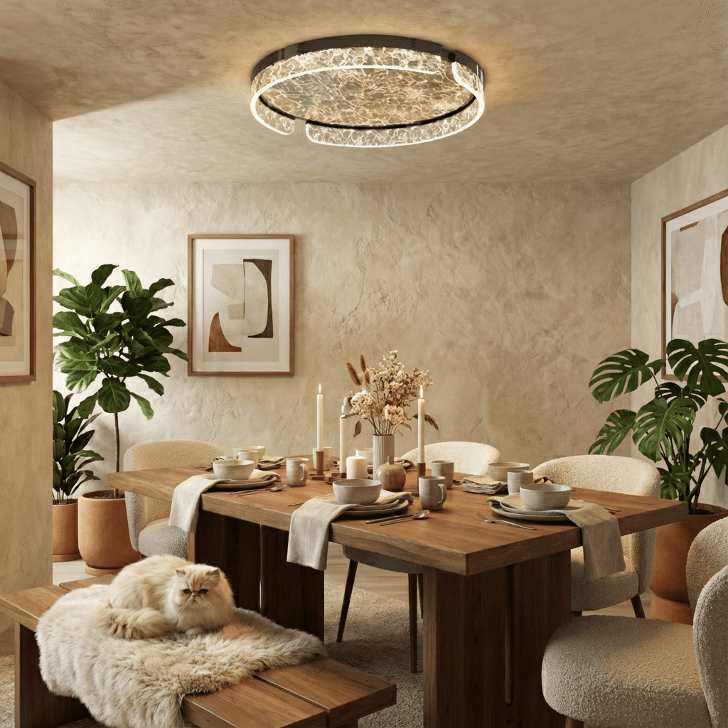 Aurora Ring Ceiling Light With Marbled Glass Diffuser And Geometric Cutouts