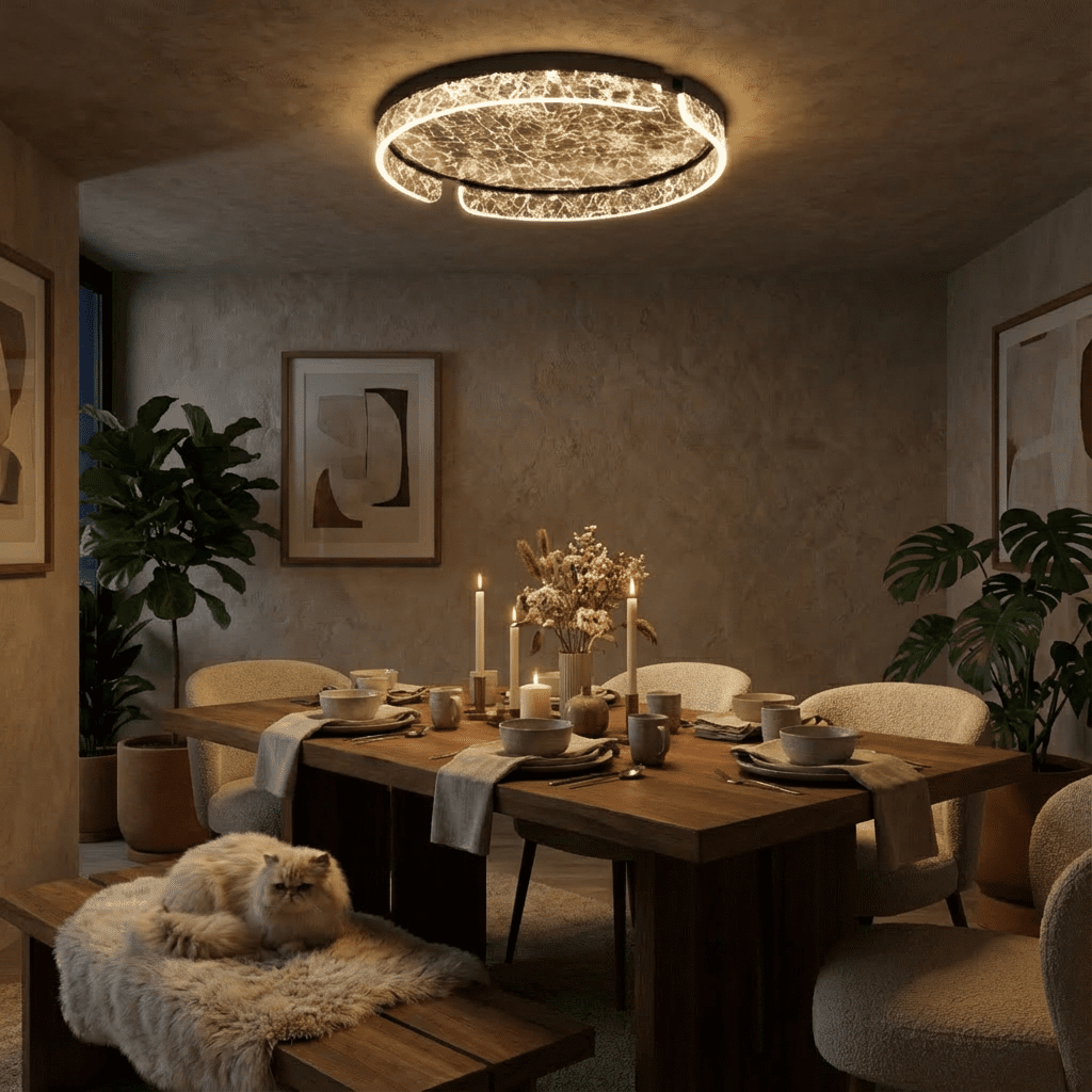 Aurora Ring Ceiling Light With Marbled Glass Diffuser And Geometric Cutouts