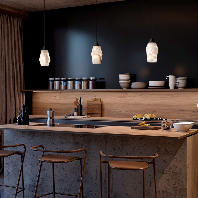 Vaelora Alabaster Pendant Light With Sleek Metal Frame