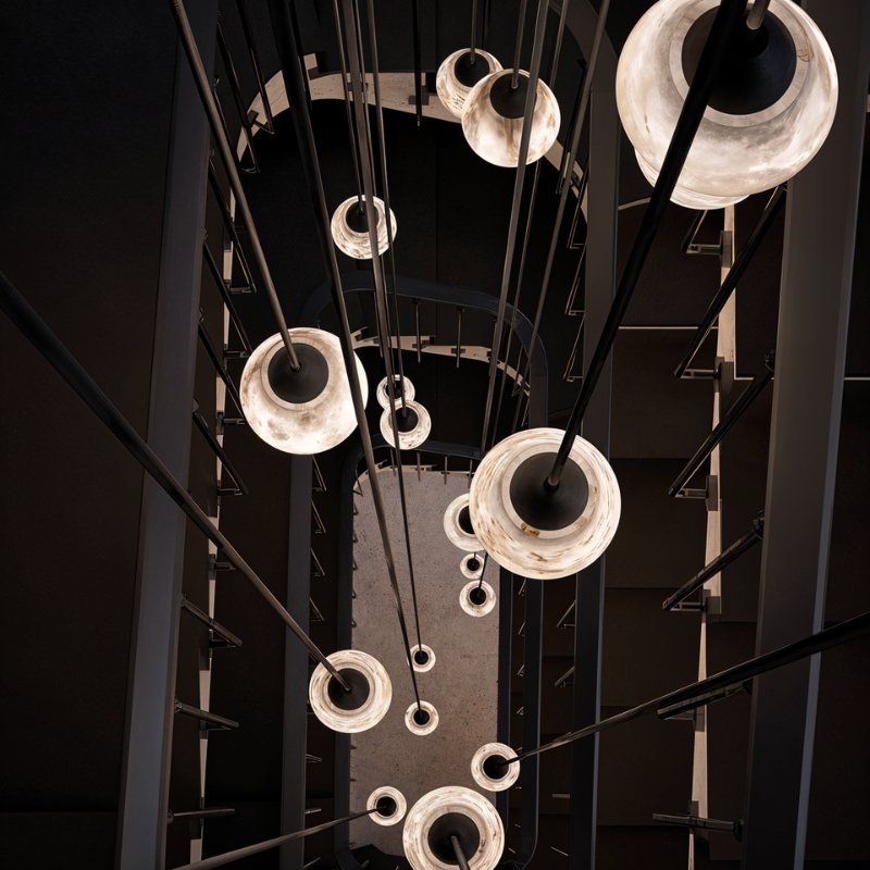 Vaelora Alabaster Pendant Light With Sleek Metal Frame