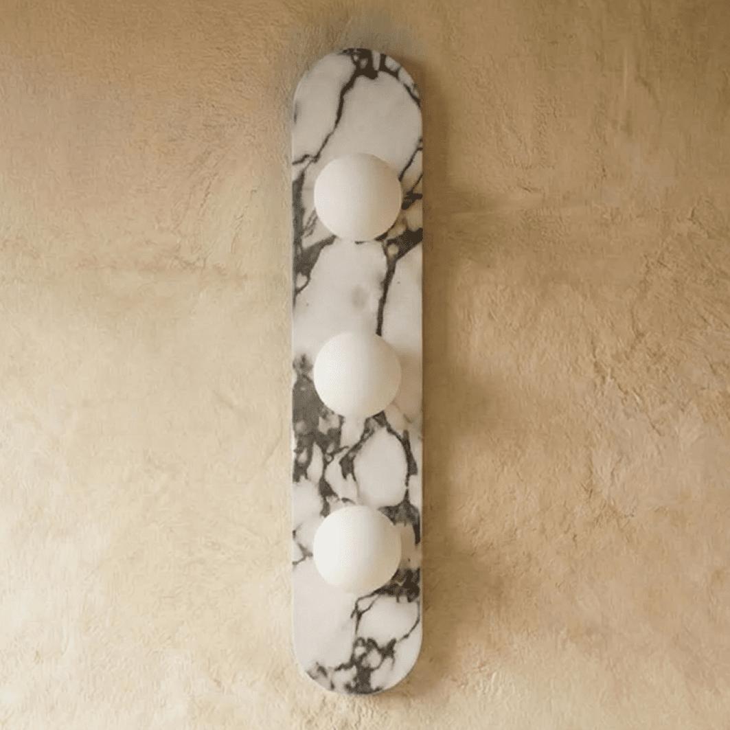 Marble Vein Sculptural Wall Lamp With Glass Globes And Metal Frame