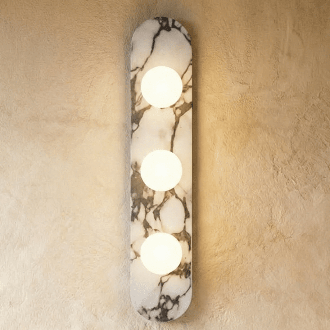 Marble Vein Sculptural Wall Lamp With Glass Globes And Metal Frame