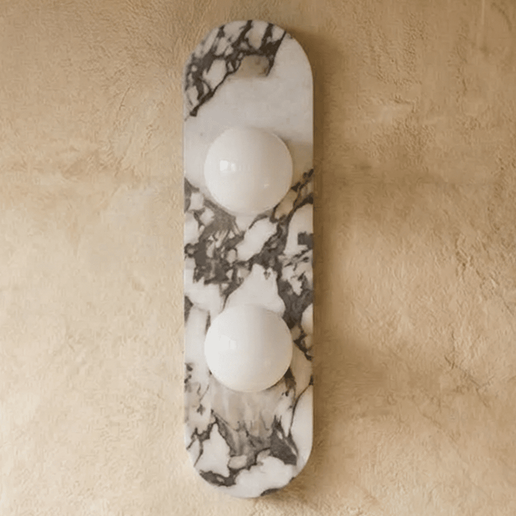 Marble Vein Sculptural Wall Lamp With Glass Globes And Metal Frame