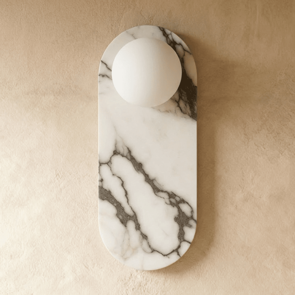 Marble Vein Sculptural Wall Lamp With Glass Globes And Metal Frame