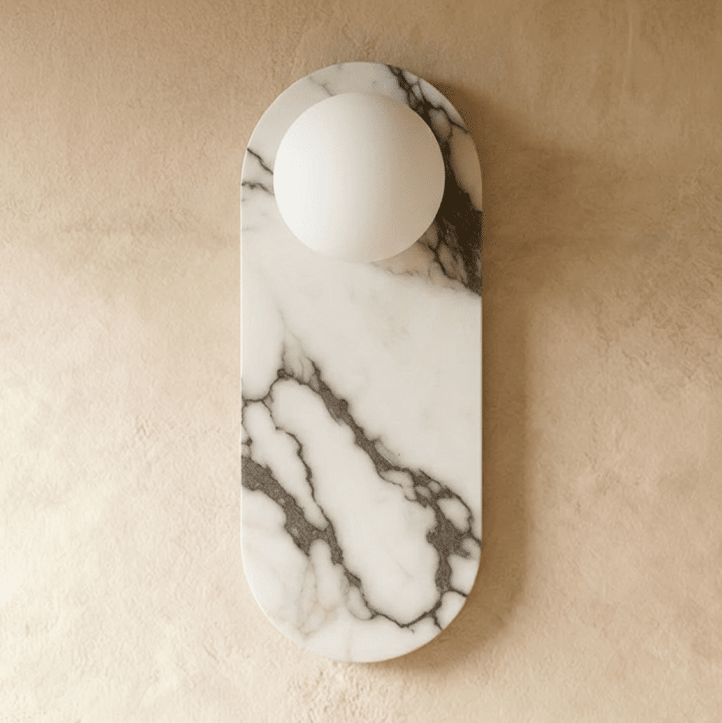 Marble Vein Sculptural Wall Lamp With Glass Globes And Metal Frame