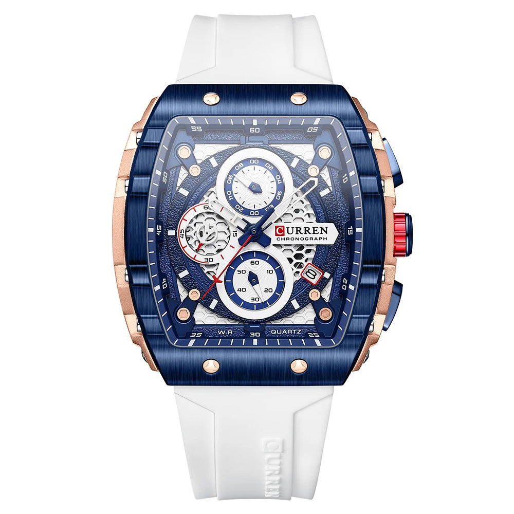 Relógio Cronógrafo Vareno, Data Automática, Bracelete de Silicone, 6 Cores