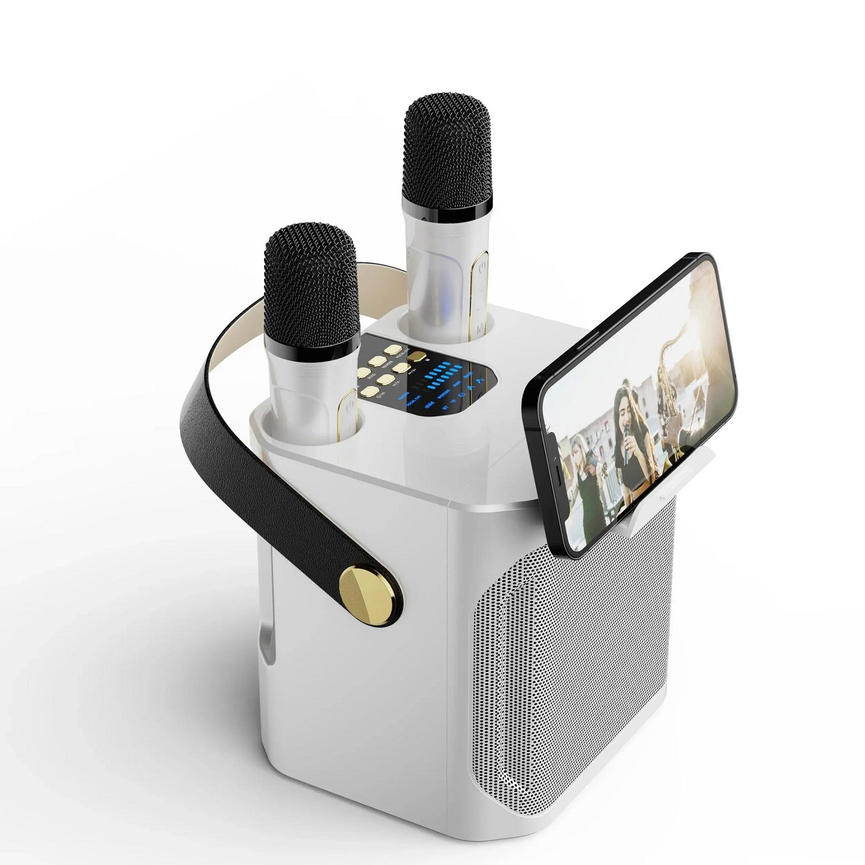 100 W:n kannettava karaokelaite, Bluetooth 5.3 ja kaksi langatonta mikrofonia