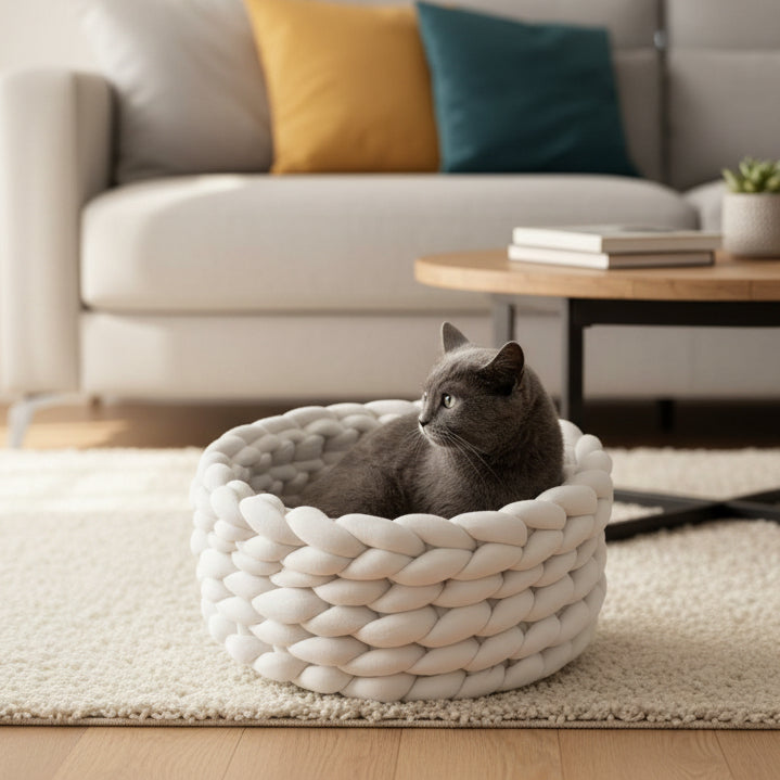 Panier doux en laine pour animaux avec soutien de bord haut - Fioriscas