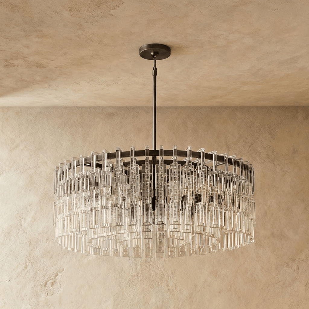 Aurumweave Copper Crystal Tiered Drum Chandelier Concentric Rings