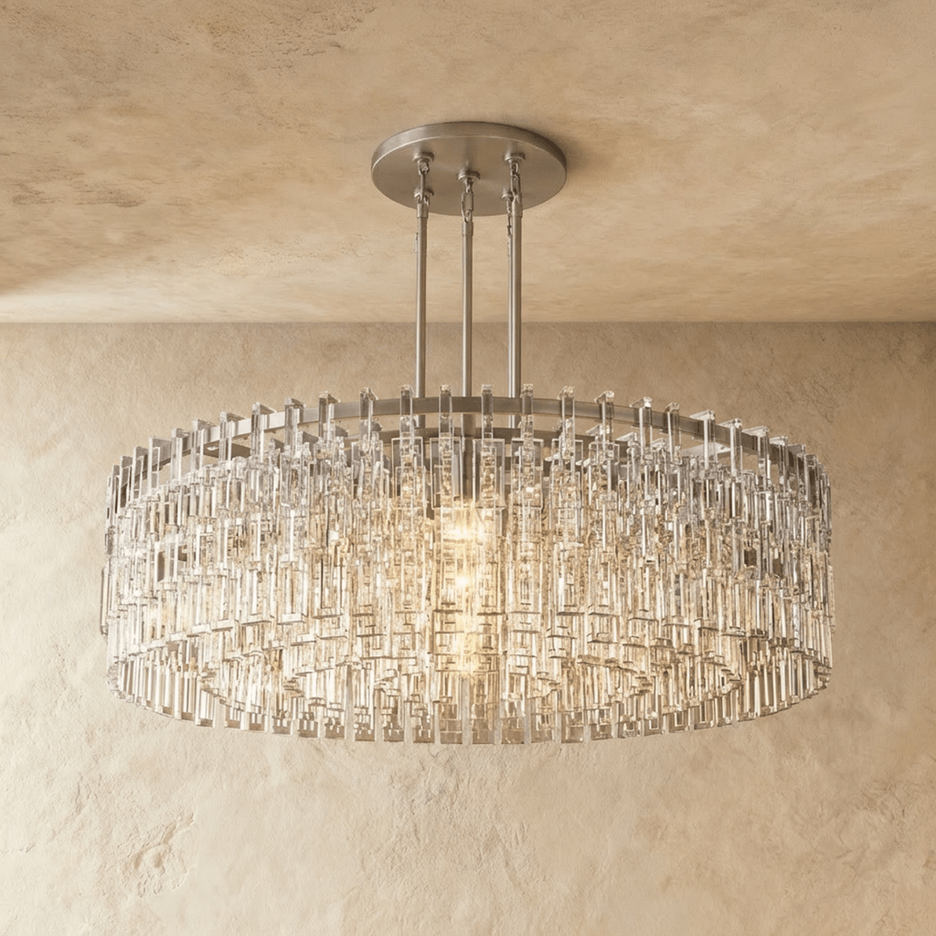 Aurumweave Copper Crystal Tiered Drum Chandelier Concentric Rings