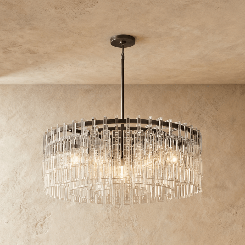 Aurumweave Copper Crystal Tiered Drum Chandelier Concentric Rings